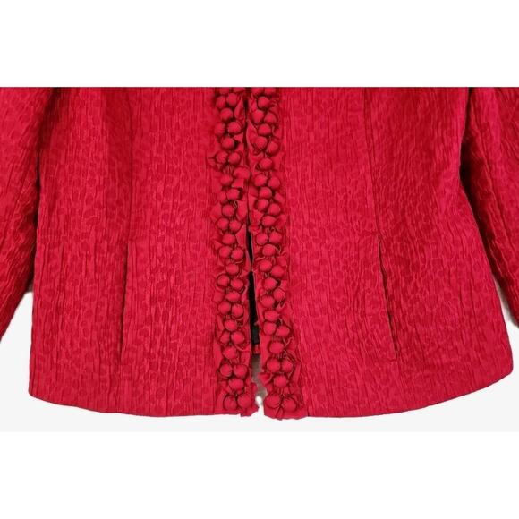 Chico's ~Woman 2(L)~ Red Textured Fabric Blazer Party to Office Wear Jacket. - Picture 10 of 15